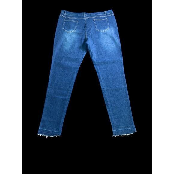 JY Jeans Womens Blue Denim Stretch Fringe Leg Distressed Size XL - Picture 7 of 11